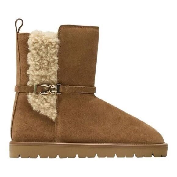 ZARA GENUINE SUEDE FAUX SHEARLING BOOTS - Picture 4 of 7